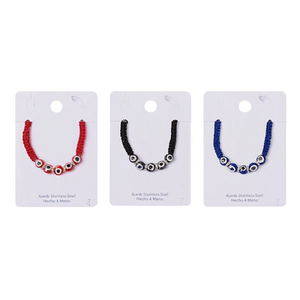 Braccialetto 5 Occhi PULSERA in Acciaio Inossidabile Fatto a Mano con Perline Rosse Nere Blu, Accessorio di Moda - Product Image 2