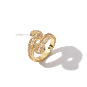 Bague en zircon en forme de T, bague à ouverture irrégulière, bague réglable pour l'index pour femmes - Product Image 5