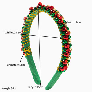 Nouveau serre-tête de Noël en velours fin, entièrement recouvert de perles multicolores et de clochettes, rouge et vert classiques, accessoires de cheveux pour femmes pour les fêtes de Noël - Product Image 2