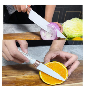 Juego de 9 cuchillos al por mayor con mango de mármol, herramientas de cocina giratorias, cuchillos de chef para carne, cuchillos para rebanar pan y carne, cuchillos multiusos y de pelar. - Product Image 3