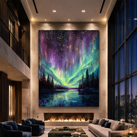 Peinture à l'huile artistique Cheval noir au galop, paysage ciel doré, toile d'art pour décoration moderne