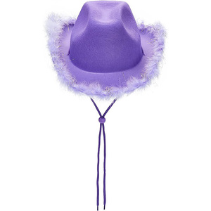 Nuevos Sombreros Vaqueros Rosados Estilo Western para Mujer, Sombrero Fedora Enrollado con Borde de Plumas, Sombrero Vaquero Rosa para Fiesta - Product Image 4