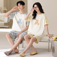 Pyjama d'été en coton respirant à taille élastique et manches courtes, motif dessin animé, grande taille, ensemble 2 pièces pour couple, vêtements de détente