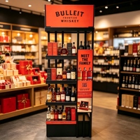 Support d'affichage pour spiritueux en métal sur mesure, présentoir de vente au détail pour whisky sur pied pour exposition en magasin de vins