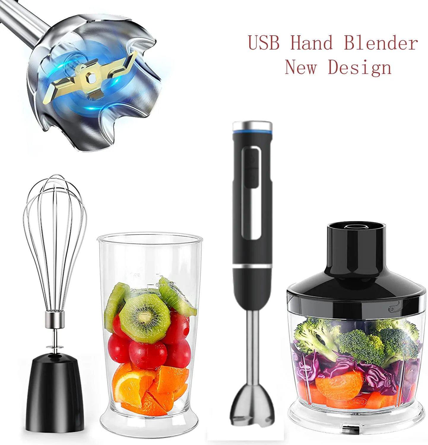 New model USB 150W Immersion Stick Blender Portable Electric Hand Mixer with Chopper