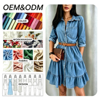 Robe en jean pour femme, manches courtes, décontractée, longueur genou, vêtements d'été, vente en gros, usine source, personnalisation OEM ODM