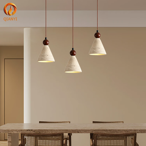 Lustre suspendu vintage en pierre de travertin jaune, <span class=keywords><strong>luminaire</strong></span> intelligent et compact à intensité variable pour salle à manger, chambre et couloir - Product Image 1