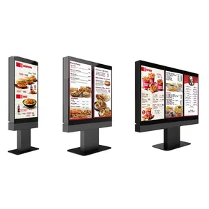 1x55 2x55 3x55 Inch Floor Stand Digital Outdoor IP65 Drive Thru Board Kiosk For Restaurants