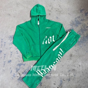 Conjuntos de Sudadera y Pantalones Deportivos de Algodón con Lavado Ácido Personalizado, Traje de Jogging con Parche Bordado, Sudadera con Cremallera y Pantalones Deportivos para Hombre - Product Image 4