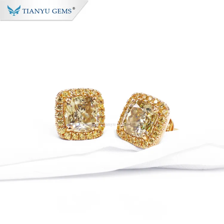 Tiantianyu — boucles d'oreilles gemmes 14k/18k, bijoux en or jaune véritable, 9.5*9.5mm, coussin en forme de glace râpée, momanite, pour femme