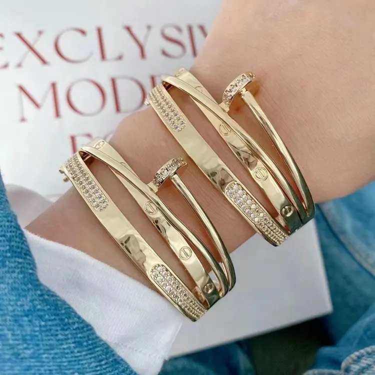 Bracelets à ongles en cuivre plaqué or 18k pour femmes et filles