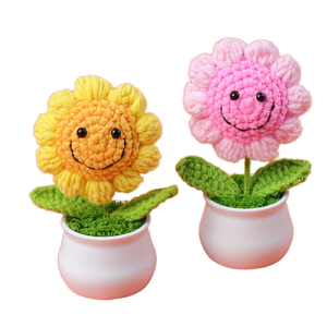 MZH003 Adorable pot de crochet de <span class=keywords><strong>tournesol</strong></span> souriant <span class=keywords><strong>rose</strong></span> 100% naturel fait à la main décoratif fleur en pot centre de table pour la fête des mères - Product Image 4