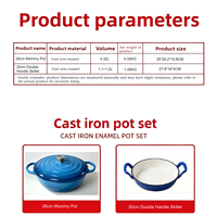 Ensemble de casseroles en fonte 2 pièces antiadhésives, compatibles four, poêles émaillées, pour cuisinières à induction et à gaz