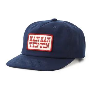 Hats Factory OEM Wholesale Custom Woven Label Cotton Twill 5 panel Unstructured Snapback Hats