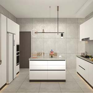 Îlot de cuisine sur mesure pour appartements de luxe, villa, mobilier de maison, structure en acier inoxydable, panneau mélaminé, évier inclus - Product Image 3