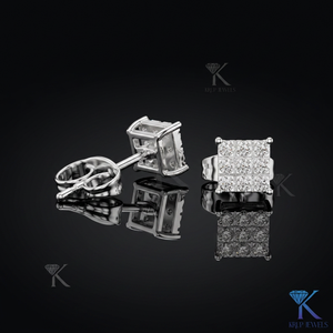 Boucles d'oreilles clous carrées en diamant de laboratoire, grappe de 9 pierres en grille, or massif 14K 18K, bijoux pour femmes et hommes, mariage, fête, mariée - Product Image 3