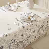 Nappe Moderne Imprimée Printemps-Été 52x70 Pouces Rectangulaire Noire Motifs Fleurs Sauvages Polyester Texturé Résistante à l'Eau Anti-Plis