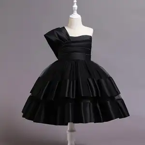 Vestido de fiesta Formal de princesa pequeña, un hombro, negro, para niñas, gran oferta