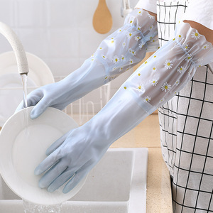Gants en caoutchouc imperméables à manches longues, 50cm, doublés de polaire épaisse, pour la cuisine, la vaisselle, les travaux ménagers, le nettoyage du linge - Product Image 1