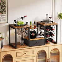 Porte-vin en fer autoportant avec tiroir de rangement pour verres, design moderne, meuble de maison pour cuisine, salon, bar (style rustique)