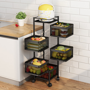 Estante de Almacenamiento Giratorio de Cocina de 5 Niveles, No Plegable, de Acero al Carbono, con Ruedas, para Frutas y Verduras, Moderno - Product Image 4