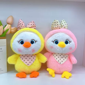 Peluche <span class=keywords><strong>poussin</strong></span> mignon grande taille avec nœud à pois et bavoir triangulaire assorti, pour machine à griffes, en polaire douce haute densité - Product Image 1