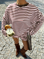 Ensemble de détente rayé Y2K pour femme, sweat-shirt oversize à manches longues et short, ensemble pyjama 2 pièces color block