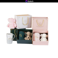 Ensemble de 4 tasses à café en porcelaine avec couvercle, cuillère et boîte cadeau - Passe au micro-ondes et au lave-vaisselle, design moderne, logo personnalisable pour cadeaux