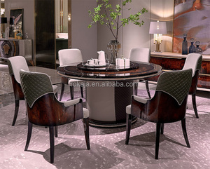 Ensemble <span class=keywords><strong>de</strong></span> <span class=keywords><strong>table</strong></span> à manger ronde en <span class=keywords><strong>bois</strong></span> <span class=keywords><strong>massif</strong></span> antique <span class=keywords><strong>de</strong></span> luxe avec plateau tournant Villa Mansion Pieds en cuir 6 8 places <span class=keywords><strong>Table</strong></span> et chaises <span class=keywords><strong>de</strong></span> salle à manger - Product Image 6
