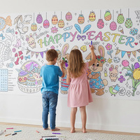 Nappe géante à colorier Joyeuses Pâques 30"x72" – Poster à colorier Lapin et Œuf de Printemps pour activités artistiques de peinture et dessin DIY