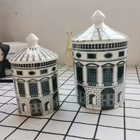 Pot à bougie en céramique style château rétro avec couvercle en forme de cône de pin, boîte cadeau personnalisée, décoration aromatique pour la maison, l'hôtel, Noël