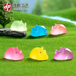 <b>Miniature</b> Rhinoceros Figurine Resin Animal Garden Ornament Lighted Desktop Decor Glossy Finish Multi Color Options - Product Image 2