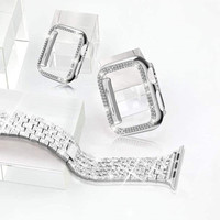 Boîtier métallique de luxe en diamant avec bracelet pour Apple Watch Series 7 6 5 4 3 Bracelet à paillettes pour Iwatch 7 6 5 4 40mm 45mm