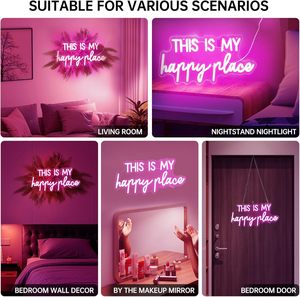 Letreros de Neón Decorativos para Pared, 'Este <span class=keywords><strong>Es</strong></span> Mi Lugar Feliz', para Dormitorio de Adolescentes, LED Rosa, Acrílico, Montaje en Pared, Interruptor Regulable, Alimentación USB, Adhesivo - Product Image 3
