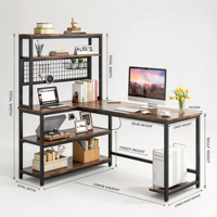 Bureau d'ordinateur en forme de L avec étagères de rangement, panneau perforé, prise de courant et support pour unité centrale pour bureau à domicile, bureau d'étude, poste de travail
