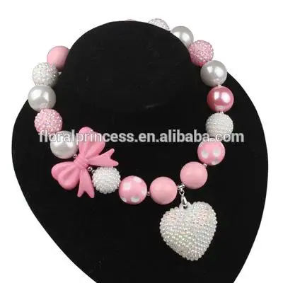 Europese Valentine Chunky Ketting Kids Hart Hanger Bubblegum Ketting Meisjes Sieraden DIY Kralen Choker Ketting