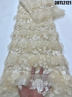 Tissu en dentelle 3D perlée de luxe, style Dubaï, brodé de tulle et de sequins, prix de gros pour robe de mariée aux Philippines