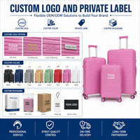 Ensemble de valises rigides en PP rose à coque côtelée, avec poignée latérale, certifié usine, pour vente au détail