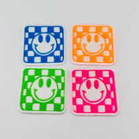 Patch brodé néon à motif échiquier et visage souriant, applique carrée visage joyeux pour sweat à capuche, veste, chapeau, sac à dos, streetwear pour enfants