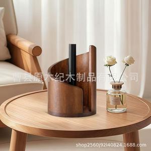Wooden Upright Minimalist Desktop Paper Towel Holder Round Free <b>Standing</b> For Kitchen And Office Decoration - Product Image 3