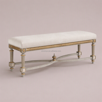 Banc ottoman de style français pour salon, banc rembourré en bois massif, siège d'appoint pour chambre à coucher