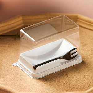Japanischer Stil Kuchenrollen-Behälter Schweizer Kuchenrollen-Verpackungsbox Transparente Dessertbox zum Backen mit Gabel - Product Image 6