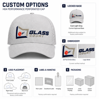 Casquette Performance 6 Panneaux Légère Perforée à Visière Courbée avec Logo Glass Court pour l'Entraînement de Padel, Vente Directe Usine, Étiquette Personnalisée pour Boutiques