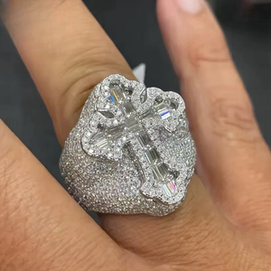 Designer <b>Silver</b> Plated 925 <b>Silver</b> Filled Lab Grown Diamond Unisex <b>Ring</b> Custom VVS Brilliant Cut Luxury Fashion Jewelry - Product Image 1