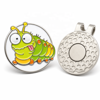 Marqueur de balle de golf en métal émaillé souple magnétique, personnalisé, motif mignon de dessin animé (ver, insecte, chenille) avec clip pour chapeau, cadeau pour golfeur, vente en gros