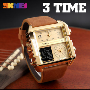<span class=keywords><strong>SKMEI</strong></span> <span class=keywords><strong>1391</strong></span> marque nom luxe hommes montre numérique Offre Spéciale bracelet en cuir carré double affichage caractère sport Relogio Musculino - Product Image 3