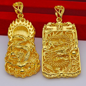PFT Venta al por mayor de moda unisex, cadena de serpiente de aleación chapada en oro, colgante grande de dragón cuadrado con llama, marca Guanyin Maitreya - Product Image 6