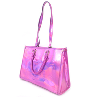 Sac fourre-tout rose métallisé pour femme, holographique irisé, grande capacité, sac à main pour femme, en stock, prêt à être expédié depuis l'entrepôt américain