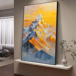 Hand Painted Oil <b>Painting</b> Golden Mountains Abstract Art Metal <b>Frame</b> 3D Visual Effect <b>For</b> Entryway Living Room Decor - Product Image 2