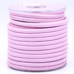 BMZ grosir kabel kulit nappa jahitan lembut bulat 3mm 4mm 5mm merah muda untuk membuat perhiasan